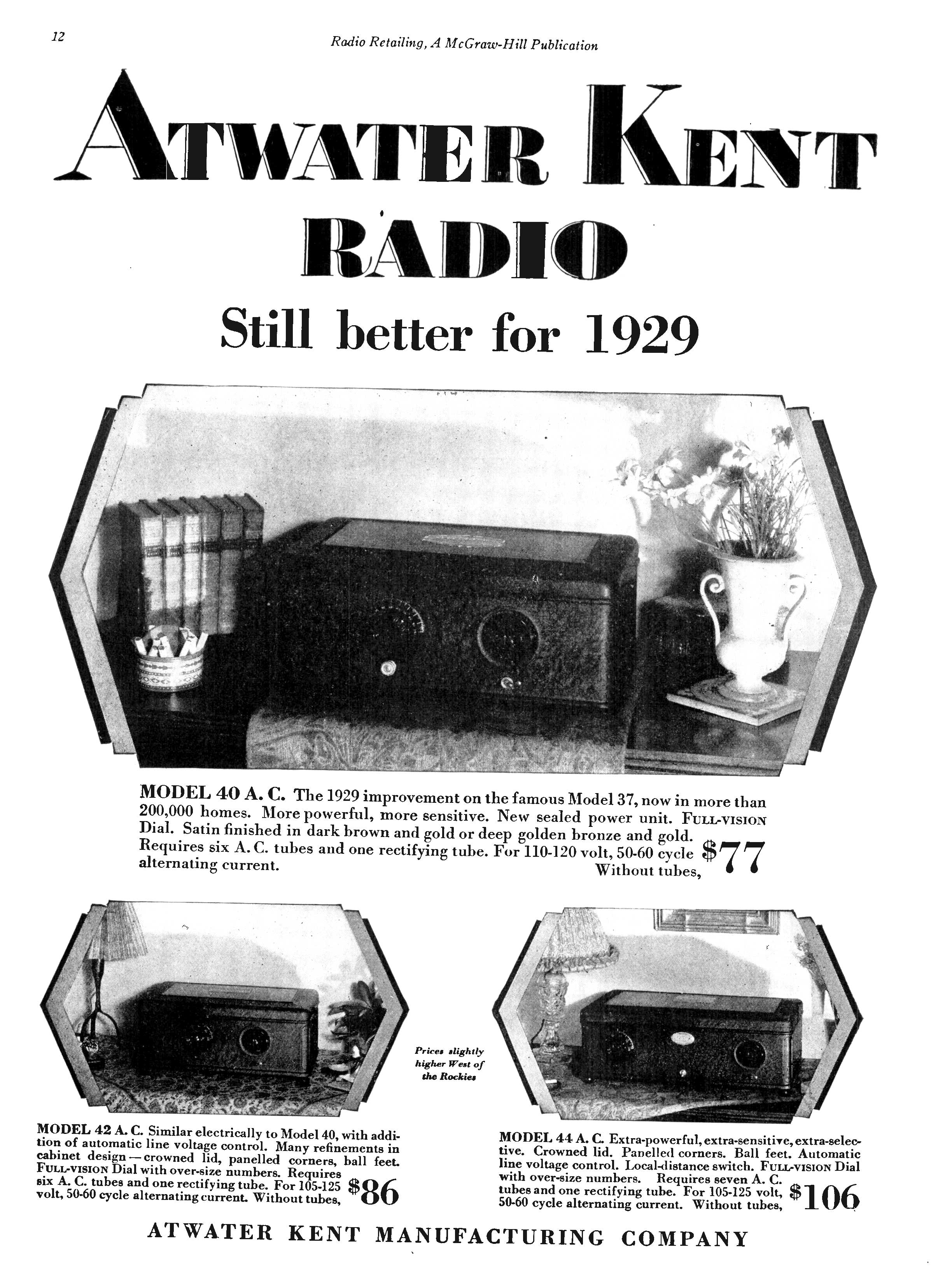 Atwater Kent Models 40, 42, 44 advertisement 1928